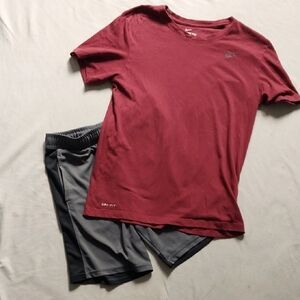 Nike Maroon Tee and All In Motion Charcoal Shorts Combo Mens Small